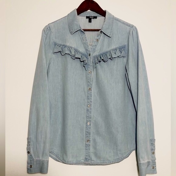 Paige Layda Denim Ruffle Shirt - Size M - Picture 3 of 9